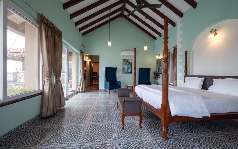 Bedroom 1 of a 4bhk Alang cottage villa, spacious and comfortable