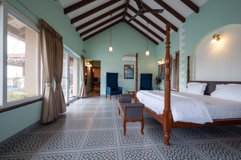 Bedroom 1 of a 4bhk Alang cottage villa, spacious and comfortable